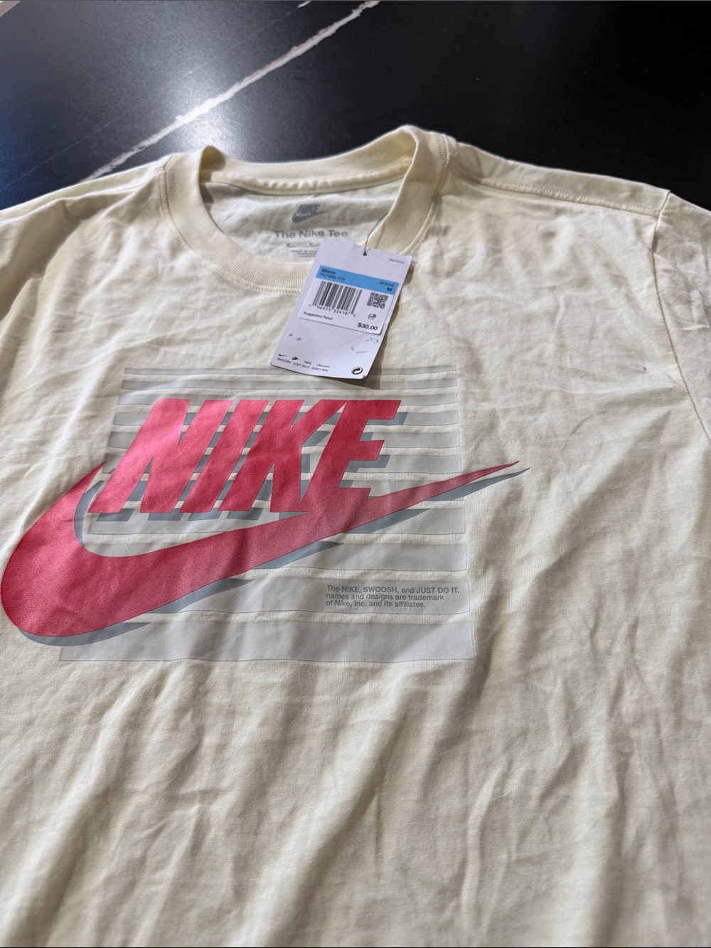 Nike Men’s Cream Short-Sleeve Tee with Pink Logo
